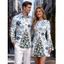 Holiday Couple Outfit Christmas Tree Snowflake Star Print Bell Sleeve A Line Dress and Long Sleeve Shirt Set - Blanc S | US 4