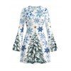 Holiday Couple Outfit Christmas Tree Snowflake Star Print Bell Sleeve A Line Dress and Long Sleeve Shirt Set - Blanc S | US 4