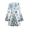 Holiday Couple Outfit Christmas Tree Snowflake Star Print Bell Sleeve A Line Dress and Long Sleeve Shirt Set - Blanc S | US 4