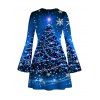 Holiday Couple Outfit Christmas Tree Snowflake Starry Sky Print Bell Sleeve A Line Dress and Long Sleeve Shirt Set - Bleu profond S | US 4