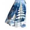 Holiday Couple Outfit Christmas Tree Snowflake Landscape Print Faux Fur A Line Dress and Long Sleeve Shirt Set - Bleu clair S | US 4