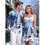 Holiday Couple Outfit Christmas Tree Snowflake Landscape Print Faux Fur A Line Dress and Long Sleeve Shirt Set - Bleu clair S | US 4