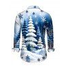 Holiday Couple Outfit Christmas Tree Snowflake Landscape Print Faux Fur A Line Dress and Long Sleeve Shirt Set - Bleu clair S | US 4