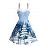 Holiday Couple Outfit Christmas Tree Snowflake Landscape Print Faux Fur A Line Dress and Long Sleeve Shirt Set - Bleu clair S | US 4