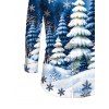 Holiday Couple Outfit Christmas Tree Snowflake Landscape Print Faux Fur A Line Dress and Long Sleeve Shirt Set - Bleu clair S | US 4