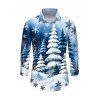 Holiday Couple Outfit Christmas Tree Snowflake Landscape Print Faux Fur A Line Dress and Long Sleeve Shirt Set - Bleu clair S | US 4