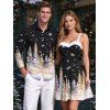 Holiday Couple Outfit Snowflake Christmas Tree Print Faux Fur A Line Dress and Long Sleeve Shirt Set - Noir S | US 4