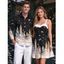 Holiday Couple Outfit Snowflake Christmas Tree Print Faux Fur A Line Dress and Long Sleeve Shirt Set - Noir S | US 4