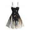 Holiday Couple Outfit Snowflake Christmas Tree Print Faux Fur A Line Dress and Long Sleeve Shirt Set - Noir S | US 4