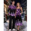Holiday Couple Outfit Ombre Christmas Tree Snowflake Aurora Stream Print Pocket Square Neck A Line Dress and Long Sleeve Shirt Set - Noir S | US 4