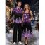 Holiday Couple Outfit Ombre Christmas Tree Snowflake Aurora Stream Print Pocket Square Neck A Line Dress and Long Sleeve Shirt Set - Noir S | US 4