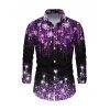 Holiday Couple Outfit Ombre Christmas Tree Snowflake Aurora Stream Print Pocket Square Neck A Line Dress and Long Sleeve Shirt Set - Noir S | US 4