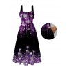 Holiday Couple Outfit Ombre Christmas Tree Snowflake Aurora Stream Print Pocket Square Neck A Line Dress and Long Sleeve Shirt Set - Noir S | US 4