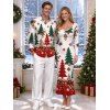 Holiday Couple Outfit Colorblock Christmas Tree Floral Snowflake Print U Neck Bodycon Dress and Long Sleeve Shirt Set - Beige S | US 4