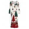 Holiday Couple Outfit Colorblock Christmas Tree Floral Snowflake Print U Neck Bodycon Dress and Long Sleeve Shirt Set - Beige S | US 4