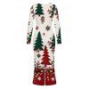 Holiday Couple Outfit Colorblock Christmas Tree Floral Snowflake Print U Neck Bodycon Dress and Long Sleeve Shirt Set - Beige S | US 4