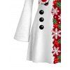 Christmas Couple Outfit Contrast Color Cute Elk Snowflake Print Bell Sleeve A Line Dress and Long Sleeve Shirt Holiday Set - Rouge S | US 4