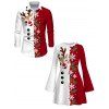 Christmas Couple Outfit Contrast Color Cute Elk Snowflake Print Bell Sleeve A Line Dress and Long Sleeve Shirt Holiday Set - Rouge S | US 4