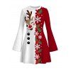 Christmas Couple Outfit Contrast Color Cute Elk Snowflake Print Bell Sleeve A Line Dress and Long Sleeve Shirt Holiday Set - Rouge S | US 4