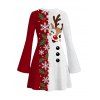 Christmas Couple Outfit Contrast Color Cute Elk Snowflake Print Bell Sleeve A Line Dress and Long Sleeve Shirt Holiday Set - Rouge S | US 4