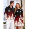 Christmas Couple Outfit Ombre Snowflake Christmas Tree Print Lace Up Drawstring A Line Hoodie Dress and Long Sleeve Shirt Set - Noir S | US 4