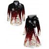 Christmas Couple Outfit Ombre Snowflake Christmas Tree Print Lace Up Drawstring A Line Hoodie Dress and Long Sleeve Shirt Set - Noir S | US 4