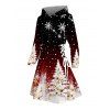 Christmas Couple Outfit Ombre Snowflake Christmas Tree Print Lace Up Drawstring A Line Hoodie Dress and Long Sleeve Shirt Set - Noir S | US 4