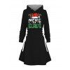 Holiday Hoodie Dress Christmas Hat with Elk Horn Letter Colored Light Chains Print Lace Up Drawstring A Line Dress with Hood - Noir XL | US 12