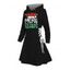 Holiday Hoodie Dress Christmas Hat with Elk Horn Letter Colored Light Chains Print Lace Up Drawstring A Line Dress with Hood - Noir XL | US 12