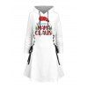 Christmas Hoodie Dress Contrast Color Letter Christmas Tree Print Lace Up Drawstring A Line Holiday Dress with Hood - Blanc S | US 4