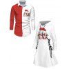 Christmas Couple Outfit Contrast Color Letter Christmas Tree Print Lace Up Drawstring A Line Hoodie Dress and Long Sleeve Shirt Set - Blanc S | US 4