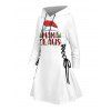 Christmas Couple Outfit Contrast Color Letter Christmas Tree Print Lace Up Drawstring A Line Hoodie Dress and Long Sleeve Shirt Set - Blanc S | US 4