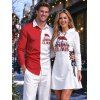 Christmas Couple Outfit Contrast Color Letter Christmas Tree Print Lace Up Drawstring A Line Hoodie Dress and Long Sleeve Shirt Set - Blanc S | US 4
