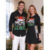 Holiday Couple Outfit Christmas Hat with Elk Horn Letter Colored Light Chains Print Lace Up Drawstring A Line Hoodie Dress and Long Sleeve Shirt Set - Noir S | US 4