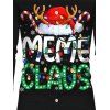 Holiday Couple Outfit Christmas Hat with Elk Horn Letter Colored Light Chains Print Lace Up Drawstring A Line Hoodie Dress and Long Sleeve Shirt Set - Noir S | US 4