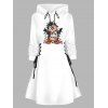 Christmas Hoodie Dress Cute Penguin with Colored Light Chains Print Lace Up Drawstring A Line Holiday Dress with Hood - Blanc L | US 8-10