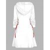 Holiday Hoodie Dress Cute Snowman Christmas Tree Print Lace Up Drawstring A Line Dress with Hood - Blanc XL | US 12