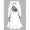 Holiday Hoodie Dress Cute Snowman Christmas Tree Print Lace Up Drawstring A Line Dress with Hood - Blanc XL | US 12