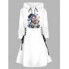 Christmas Hoodie Dress Cute Snowman with Plaid Scarf Hat Snowflake Print Lace Up Drawstring A Line Holiday Dress with Hood - Blanc S | US 4