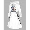 Christmas Hoodie Dress Cute Snowman with Plaid Scarf Hat Snowflake Print Lace Up Drawstring A Line Holiday Dress with Hood - Blanc S | US 4