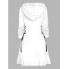 Christmas Hoodie Dress Cute Snowman with Plaid Scarf Hat Snowflake Print Lace Up Drawstring A Line Holiday Dress with Hood - Blanc S | US 4