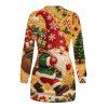 Holiday Couple Outfit Santa Claus with Christmas Hat Snowflake Shinny Beaded Print Sweater Dress and Long Sleeve Shirt Set - multicolor S | US 4