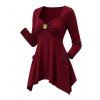 Daily Women Outfit Floral Decor Ruched Handkerchief Hem 3/4 Sleeve Top Fleece-Lined Slim Leggings and Faux Fur Boots Set - Rouge Vineux S | US 4