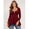 Daily Women Outfit Floral Decor Ruched Handkerchief Hem 3/4 Sleeve Top Fleece-Lined Slim Leggings and Faux Fur Boots Set - Rouge Vineux S | US 4