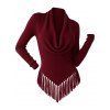 Casual Knitted Top Solid Color Cowl Neck Draped Tassel Long Sleeve Top - Rouge Vineux L | US 8-10