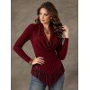 Casual Knitted Top Solid Color Cowl Neck Draped Tassel Long Sleeve Top - Rouge Vineux L | US 8-10