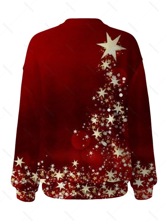 Christmas Cardigan Coat Ombre Gold Star Polka Dots Print V Neck Button Up Long Sleeve Holiday Top - Rouge Vineux M | US 6