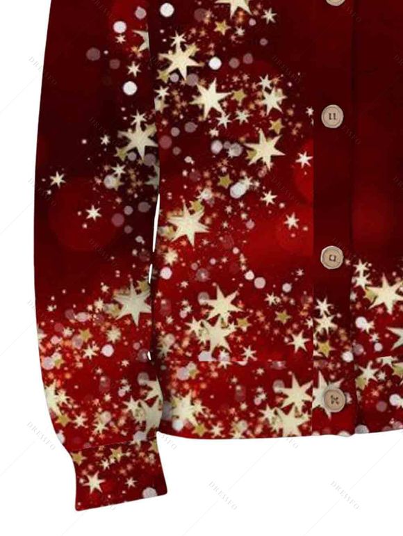 Christmas Cardigan Coat Ombre Gold Star Polka Dots Print V Neck Button Up Long Sleeve Holiday Top - Rouge Vineux M | US 6