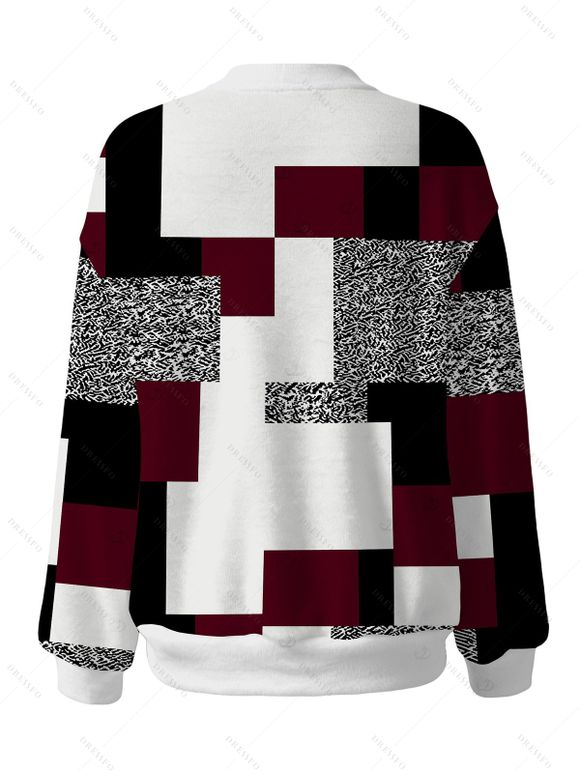 Casual Cardigan Coat Colorblock Geometric Leopard Print Print V Neck Button Up Long Sleeve Top - Rouge Vineux XXL | US 14