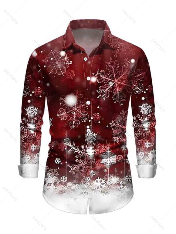 Christmas Couple Outfit Ombre Snowflake Print Foldover Off the Shoulder Bell Sleeve Bodycon Dress and Long Sleeve Shirt Holiday Set - Rouge Vineux S | US 4